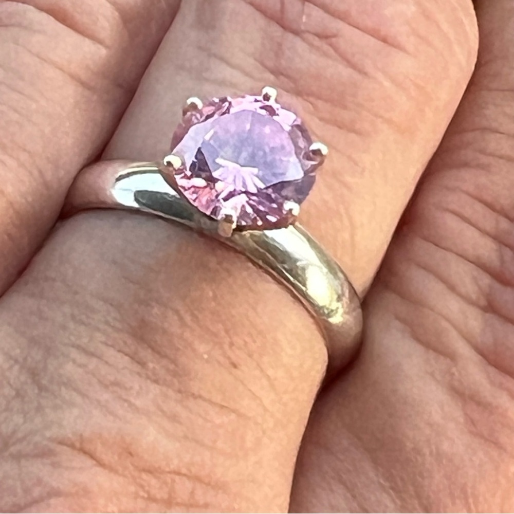 Moissanite Brilliant Pink Faceted Sterling Solitaire Ring Engagement
